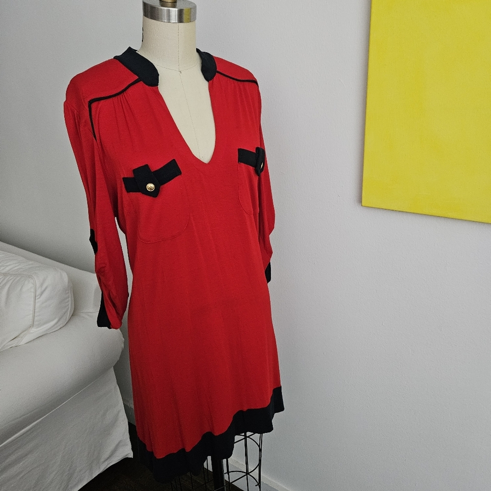 Red and Navy V-Neck Dress. MEDIUM. Made In USA!